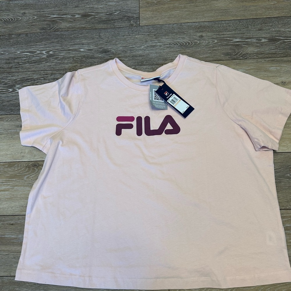 FILA T Shirt Womens Thea Logo Short Sleeve Light Pink  Crew Neck Tee Pink 2X